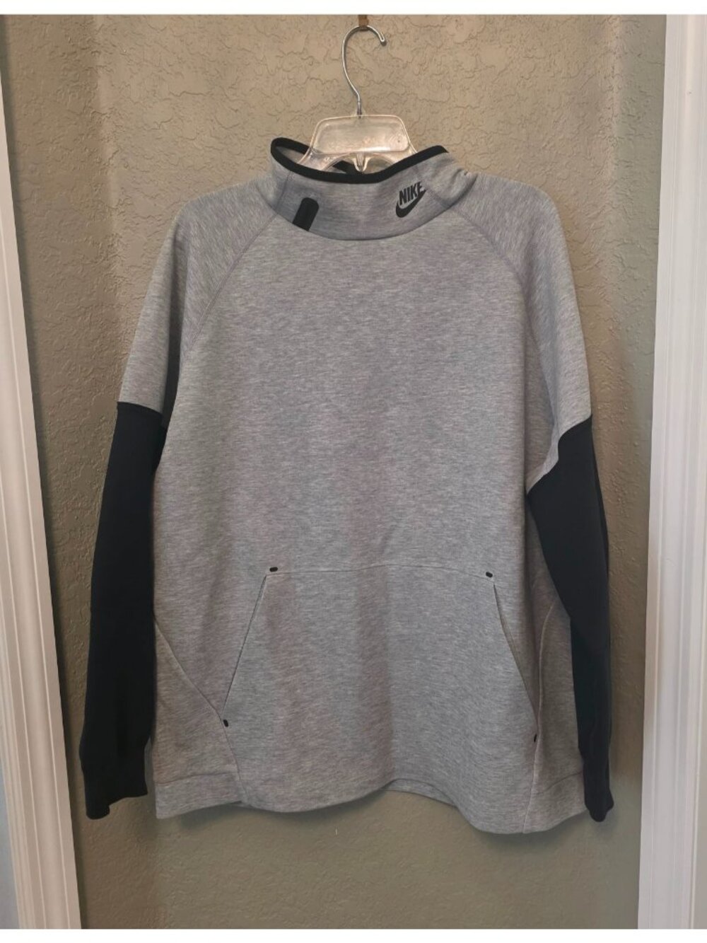 Nike Ladies Tech Fleece Mock Neck Gray Colorblock Oversized Sweater S